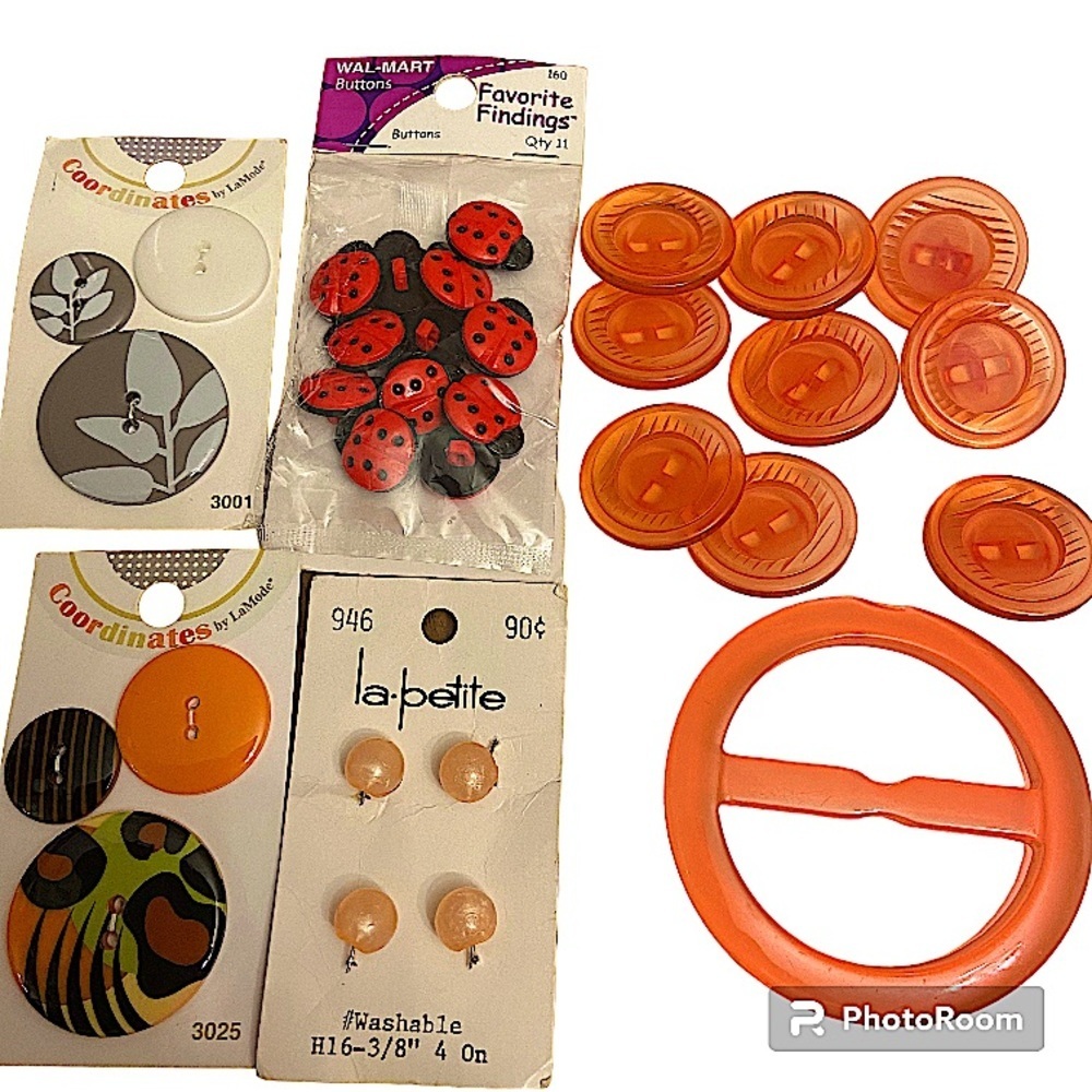 Sew on Lot of Orange, Gray and Red Button Findings.